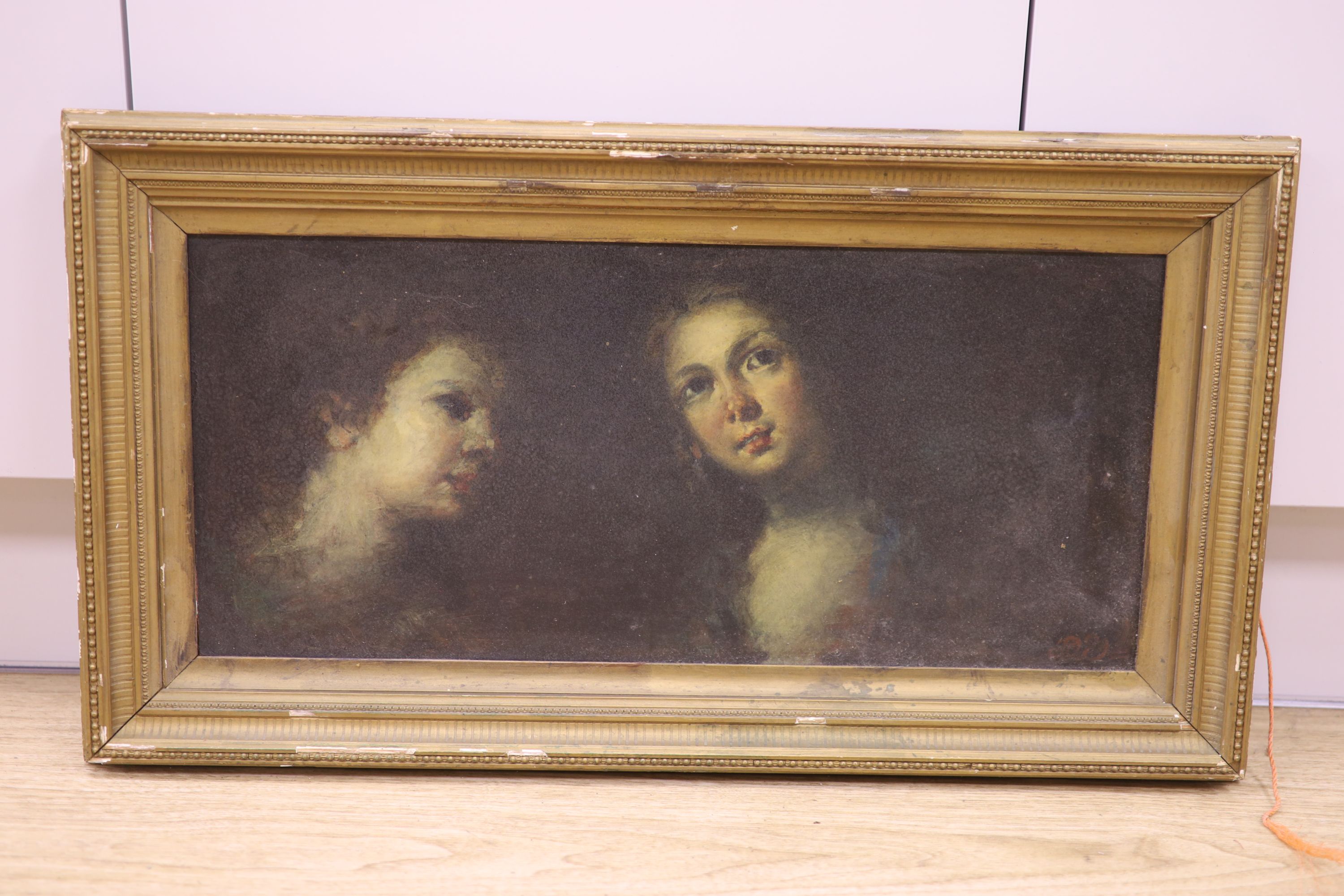 Continental School, oil on board, Study of two women, monogrammed, 24.5 x 35cm